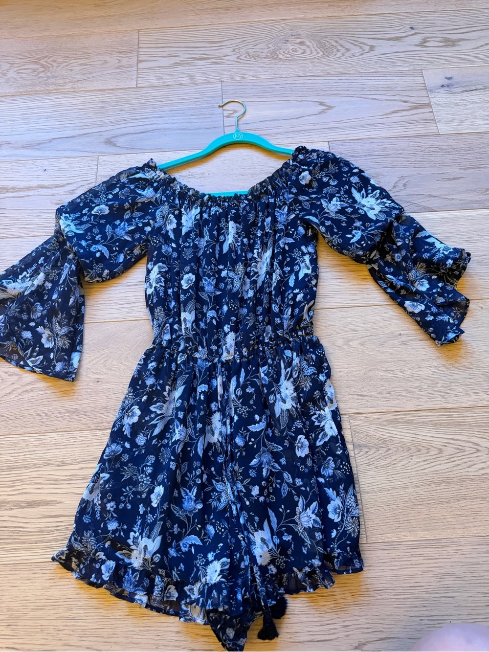 Navy Blue Floral Off-Shoulder Romper